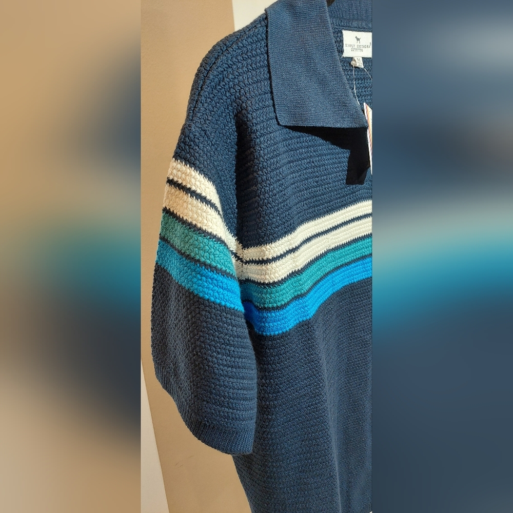 Simply Southern Navy Polo with White and Blue Stripes - Picture 4 of 11